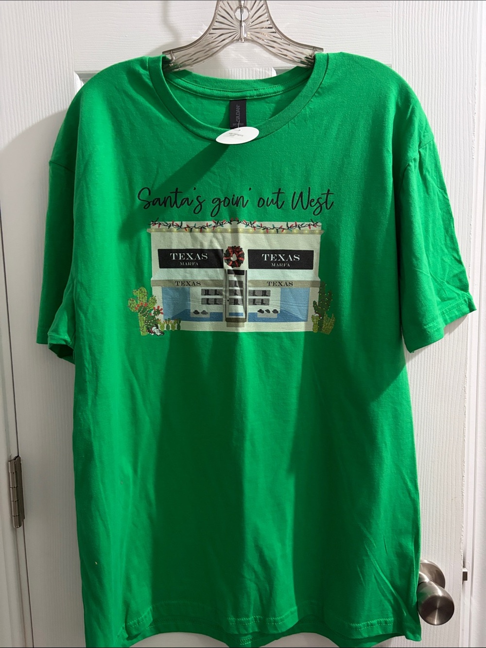 Gildan Bright Green "Santa's Goin' Out West" Graphic Tee